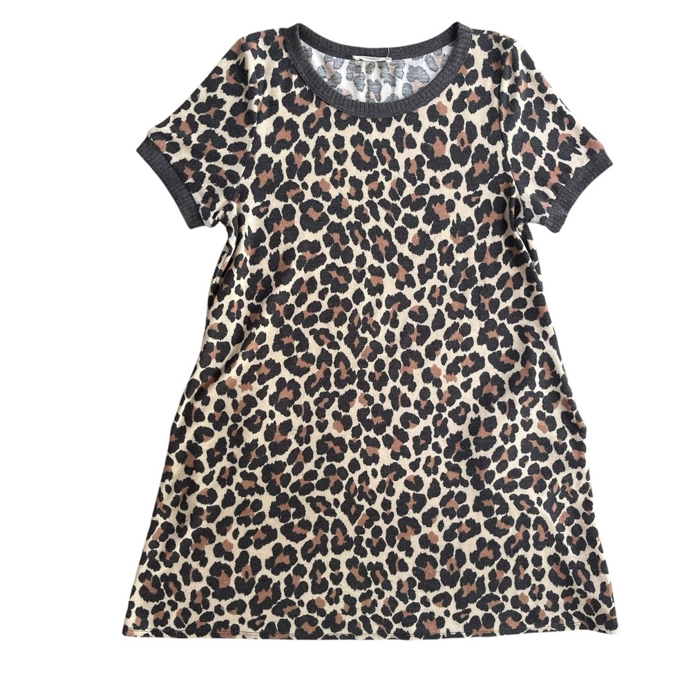 ee:some Womens S Brown Tan Leopard Print Pockets Short Sleeve T-Shirt Dress Boho